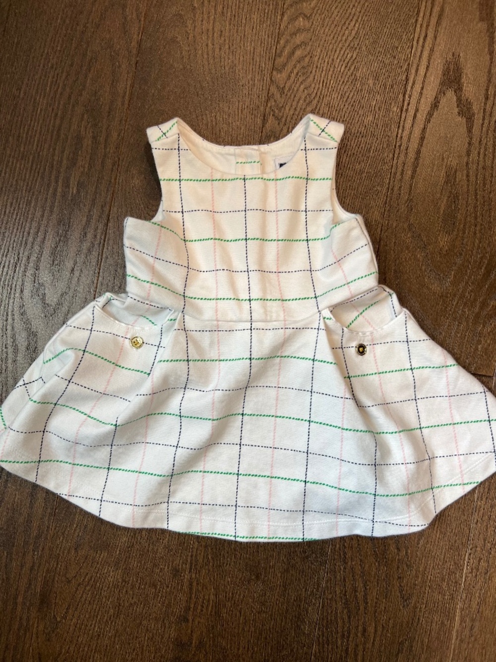 Janie and Jack Windowpane Ponte Dress (white, size 6-12m)